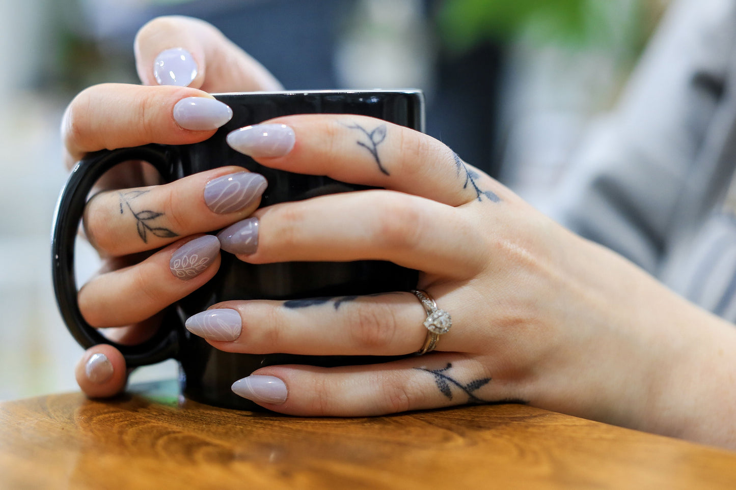 “Whispering Willow” Minimalist Elegant Gray Leaf Nail Wrap Kit