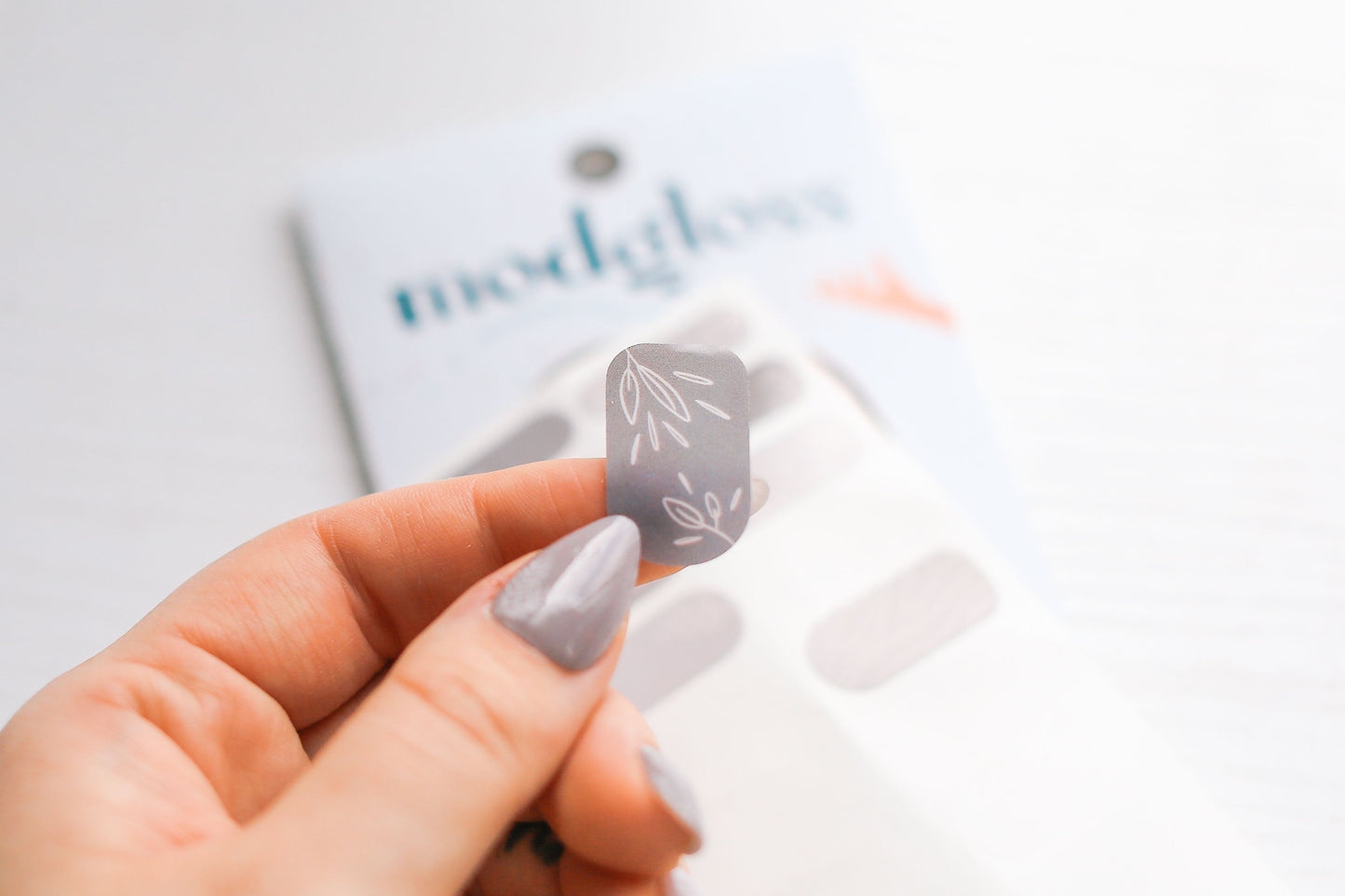 “Whispering Willow” Minimalist Elegant Gray Leaf Nail Wrap Kit